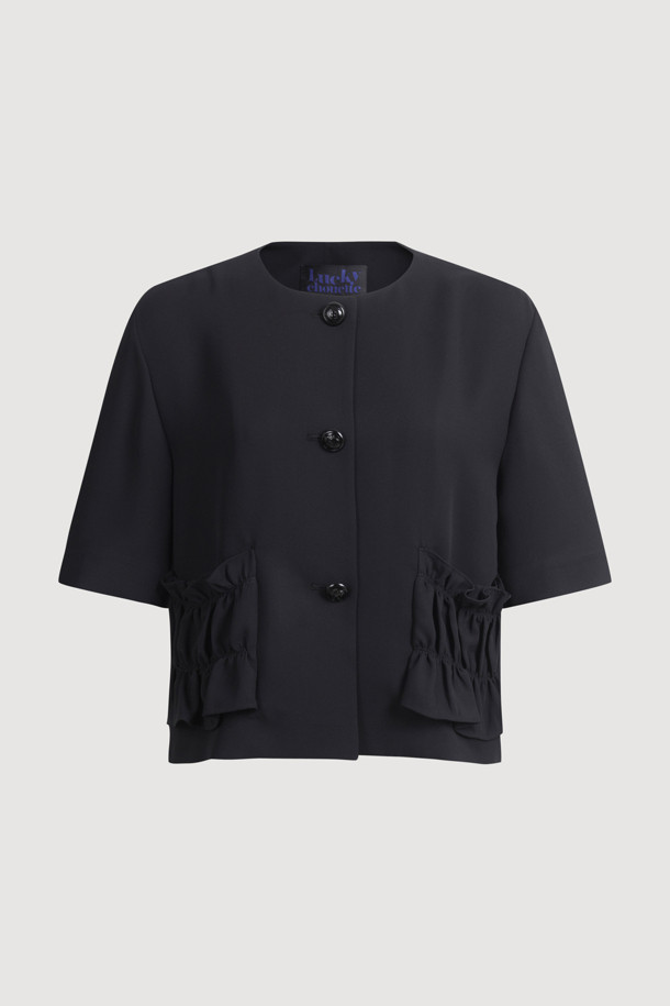 LUCKY CHOUETTE - 자켓 - Poly Half Sleeve Crop Jacket (black)