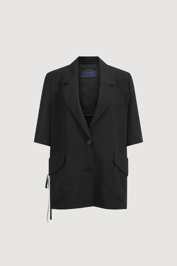 LUCKY CHOUETTE - 자켓 - [Re-Order] Poly Single Half Sleeve Jacket (dark black)