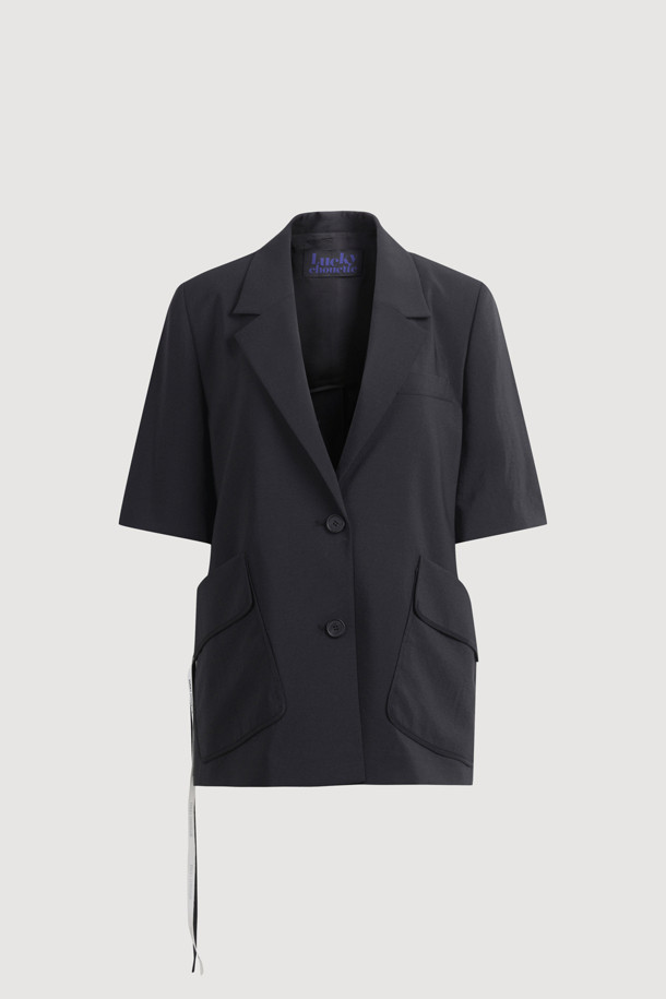 LUCKY CHOUETTE - 자켓 - Poly Single Half Sleeve Jacket (black)