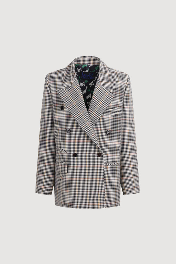 LUCKY CHOUETTE - 자켓 - Embroidered Button Check Double Jacket (multi color)