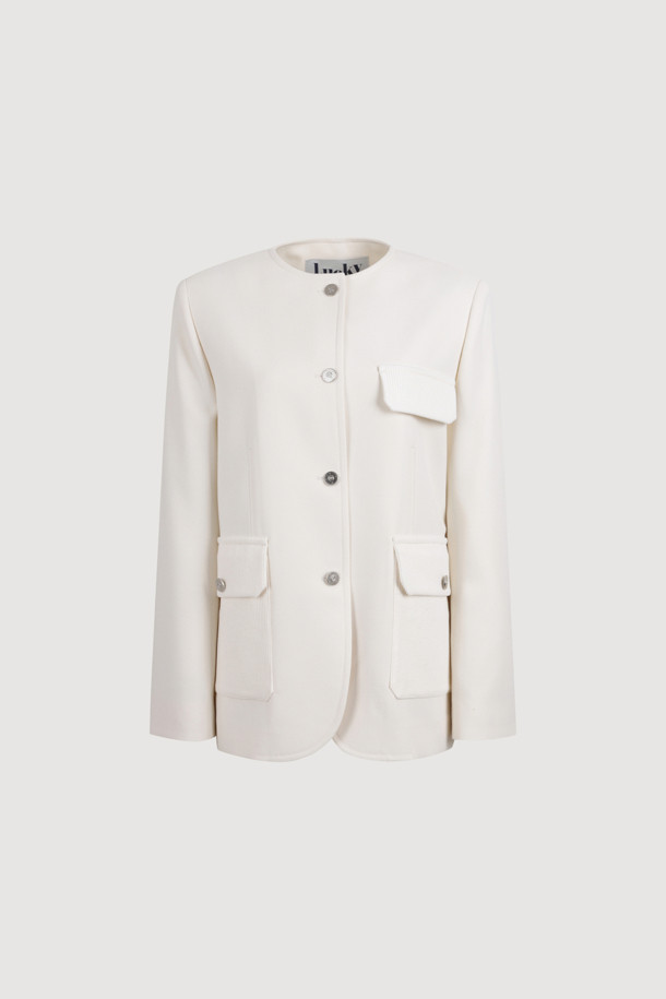 LUCKY CHOUETTE - 자켓 - Round Neck Jacket (ivory)