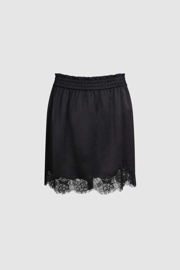 LUCKY CHOUETTE - 미니스커트 - [Re-Order] Lace Point Banding Mini Skirt (black)