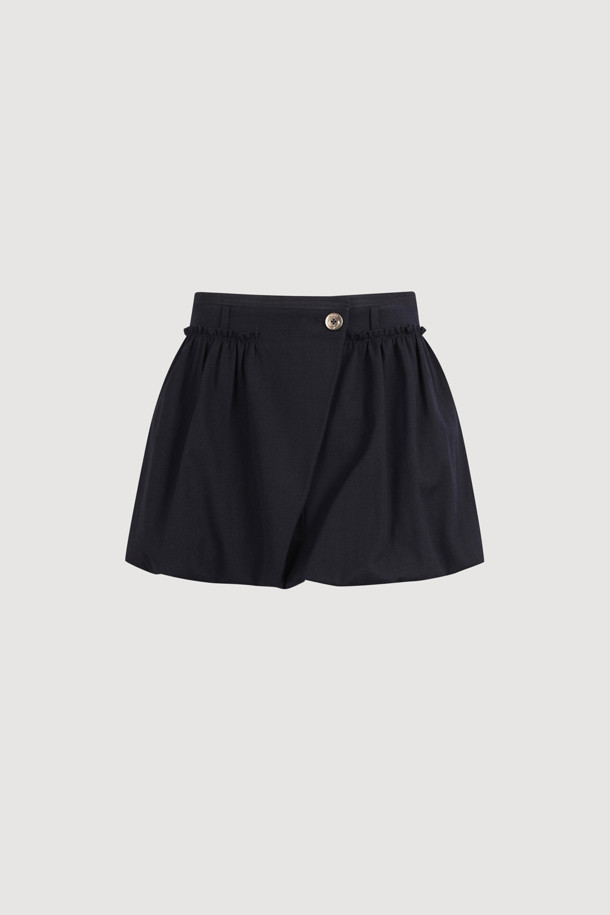 LUCKY CHOUETTE - 미니스커트 - [Atelier] Wool Cotton Shirring Mini Skirt (dark navy)