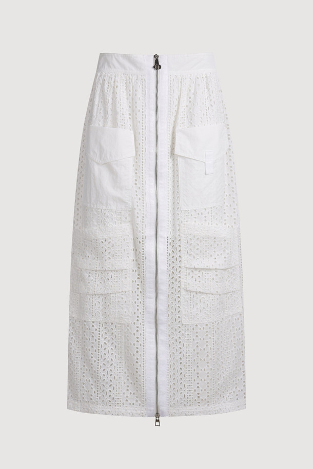 LUCKY CHOUETTE - 롱스커트 - [Atelier] Eyelet Lace Back Banding Long Skirt (white)