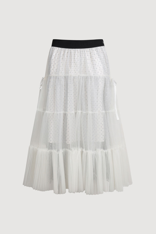 LUCKY CHOUETTE - 롱스커트 - [Holiday Edition] Mesh Long Banding Skirt (Ivory)