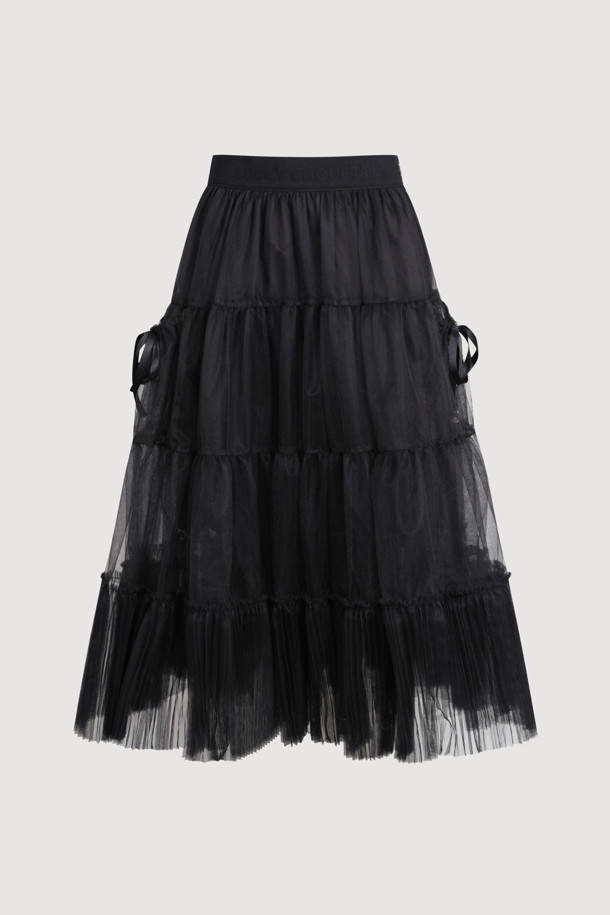 LUCKY CHOUETTE - 롱스커트 - [Re-Order][Holiday Edition] Mesh Long Banding Skirt (black)