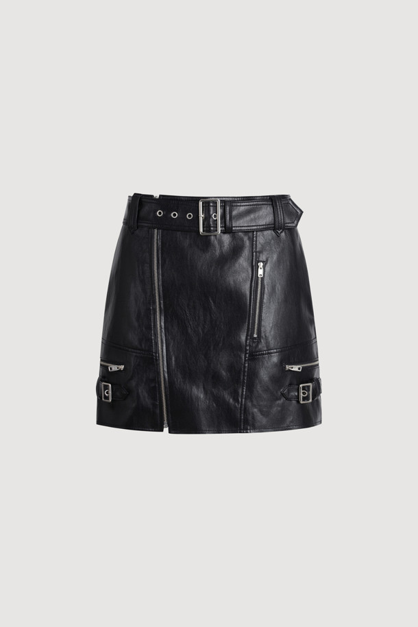 LUCKY CHOUETTE - 미니스커트 - Fake Leather Mini Skirt (fabric belt) (black)