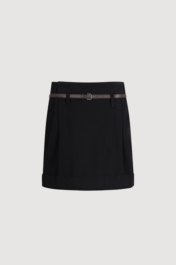 LUCKY CHOUETTE - 미니스커트 - Coloring Point Mini Skirt (optional belt) (dark black)