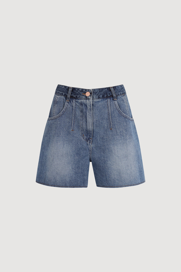 LUCKY CHOUETTE - 쇼트팬츠 - Color Block Denim Shorts (blue)