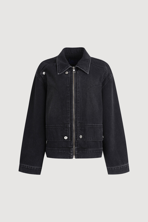 LUCKY CHOUETTE - 자켓 - Front Detail Denim Collar Jacket (black)