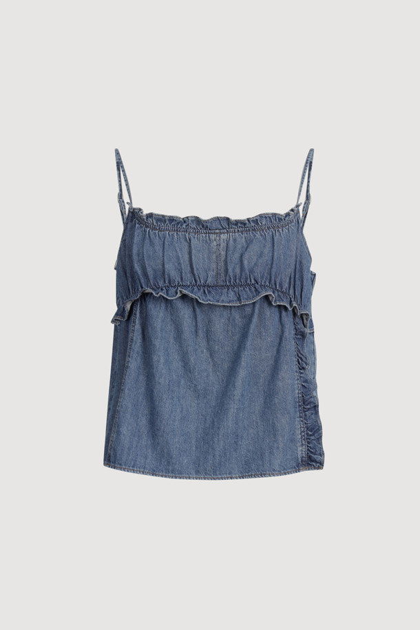 LUCKY CHOUETTE - 블라우스 - Frill Denim Top (blue)