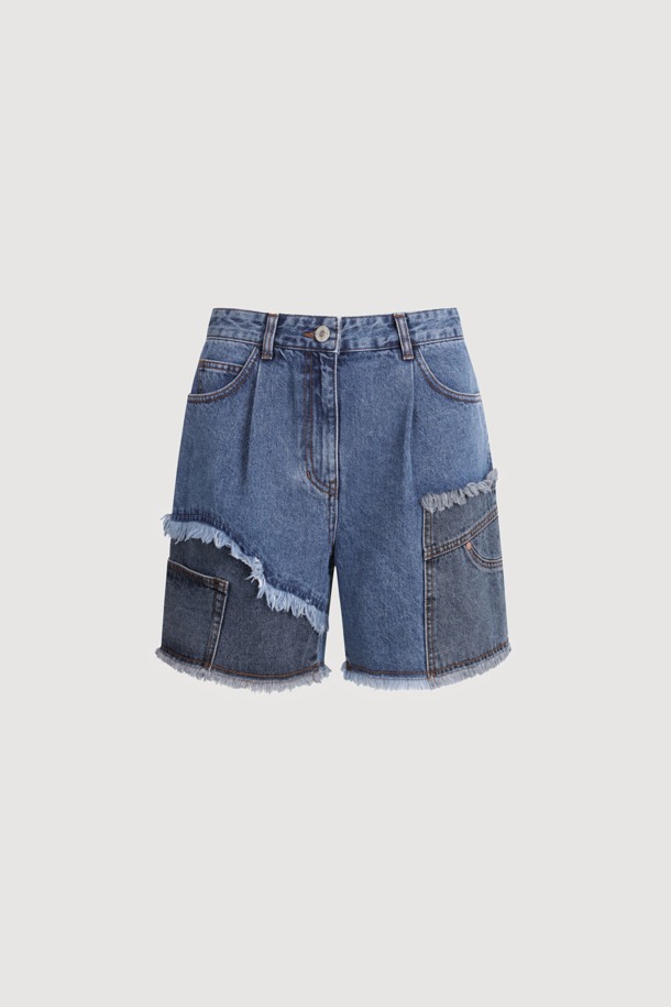 LUCKY CHOUETTE - 쇼트팬츠 - Color Block Denim Shorts (blue)