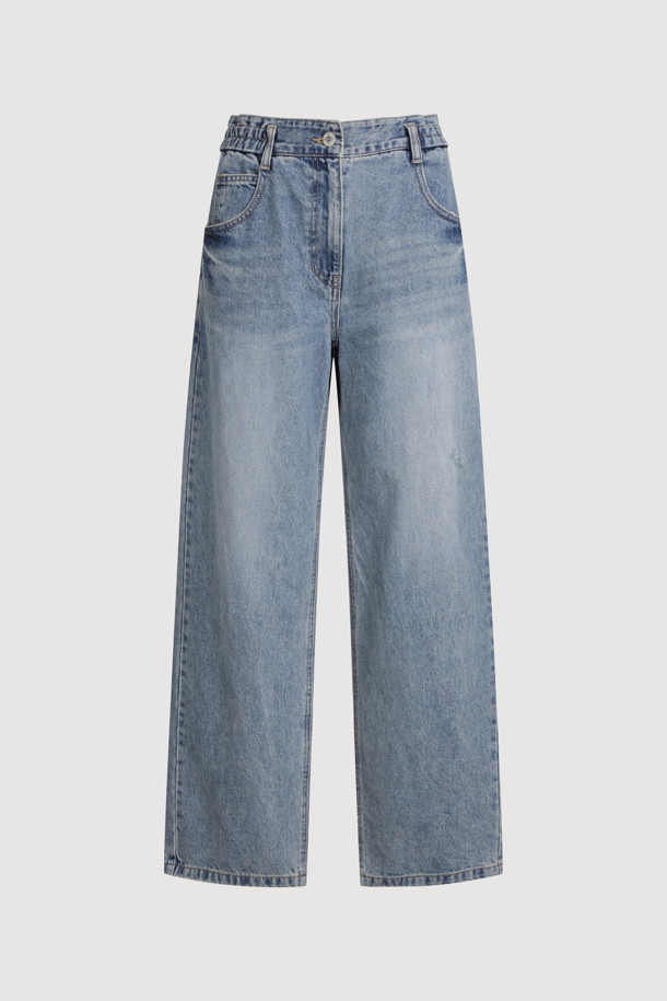 LUCKY CHOUETTE - 롱/미디팬츠 - Waist-banded Denim Pants (blue)