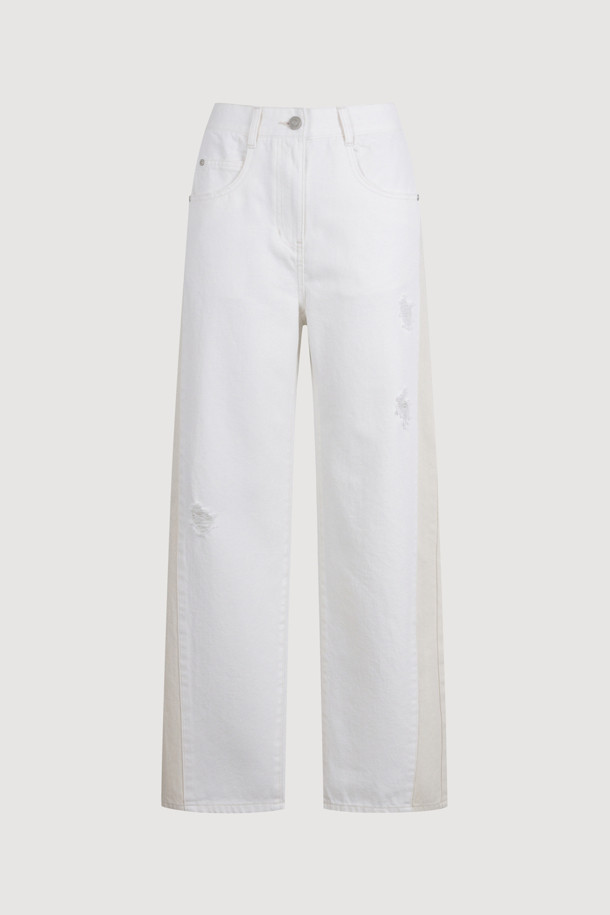 LUCKY CHOUETTE - 롱/미디팬츠 - Waist Coloring Cocoon Fit Denim Pants (ivory)