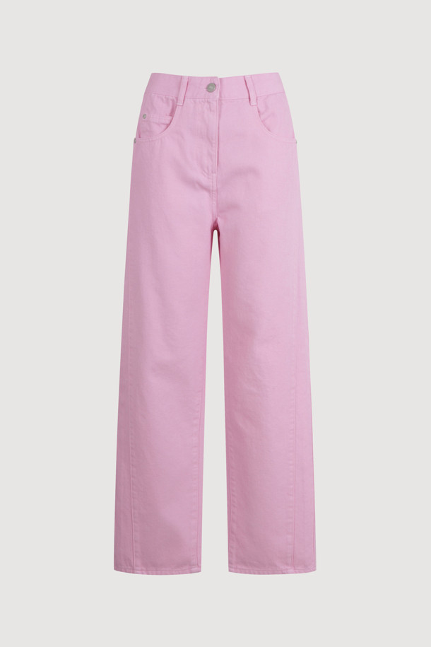 LUCKY CHOUETTE - 롱/미디팬츠 - Waist Coloring Cocoon Fit Denim Pants (pink)