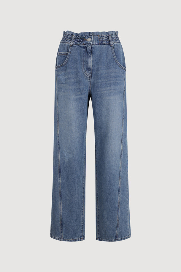 LUCKY CHOUETTE - 롱/미디팬츠 - Waist Banding Denim Pants (blue)