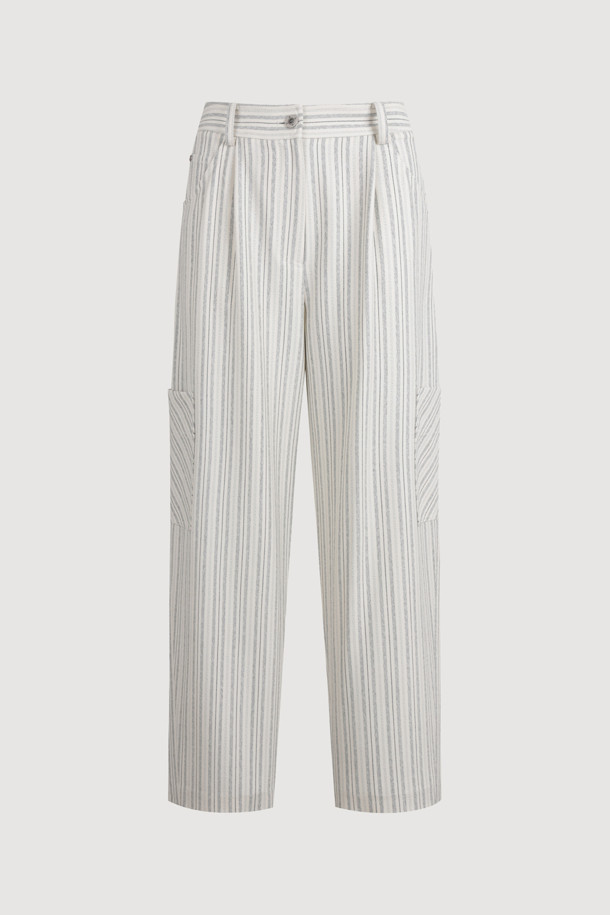 LUCKY CHOUETTE - 롱/미디팬츠 - Pocket Point Stripe Pants (ivory)