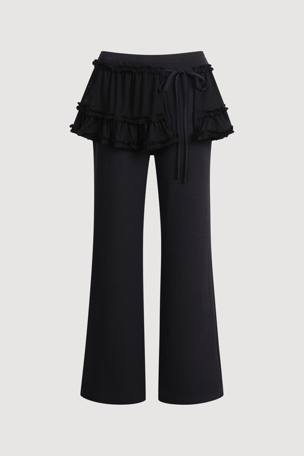 LUCKY CHOUETTE - 롱/미디팬츠 - Frill Overlap Jersey Banding Pants (black)