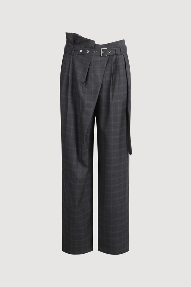 LUCKY CHOUETTE - 롱/미디팬츠 - [Atelier] Obi Point Check Wide Pants (grey)