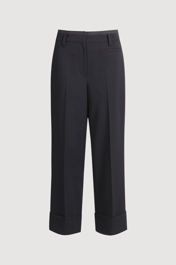 LUCKY CHOUETTE - 롱/미디팬츠 - [Atelier] Solid Turn-up Pants (black)