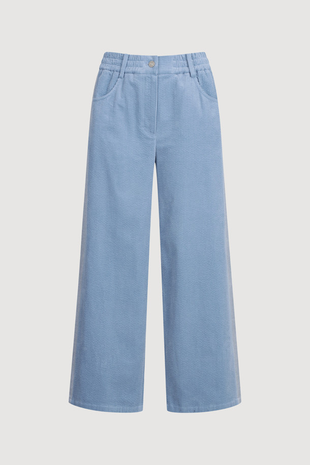 LUCKY CHOUETTE - 롱/미디팬츠 - [Holiday Edition] Side Color Corduroy Banding Pants (light blue)