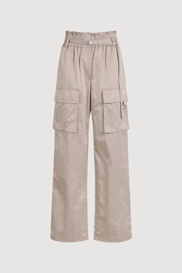 LUCKY CHOUETTE - 롱/미디팬츠 - Out Pocket Jogger Banding Pants (Fabric Belt) (beige)