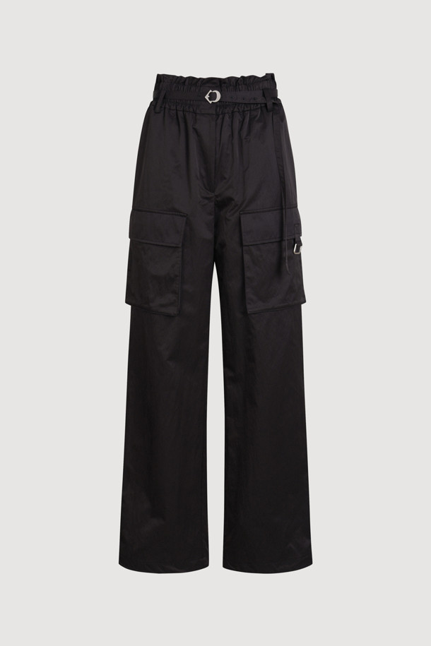 LUCKY CHOUETTE - 롱/미디팬츠 - Out Pocket Jogger Banding Pants (Fabric Belt) (black)