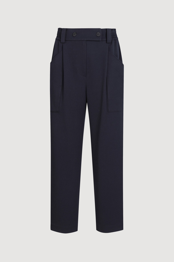 LUCKY CHOUETTE - 롱/미디팬츠 - Straight Back-banding Pants (dark navy)