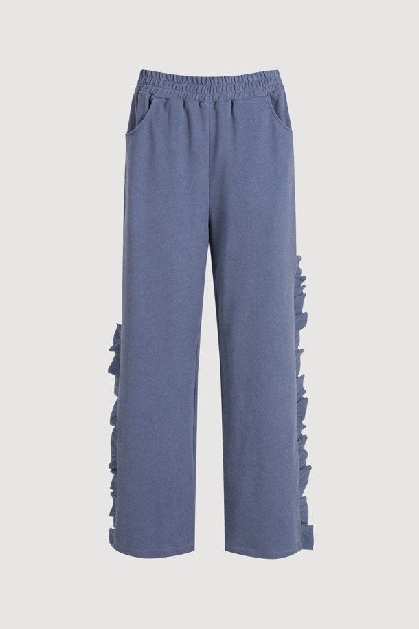 LUCKY CHOUETTE - 롱/미디팬츠 - Frill-pointed Jersey Banding Pants (blue)