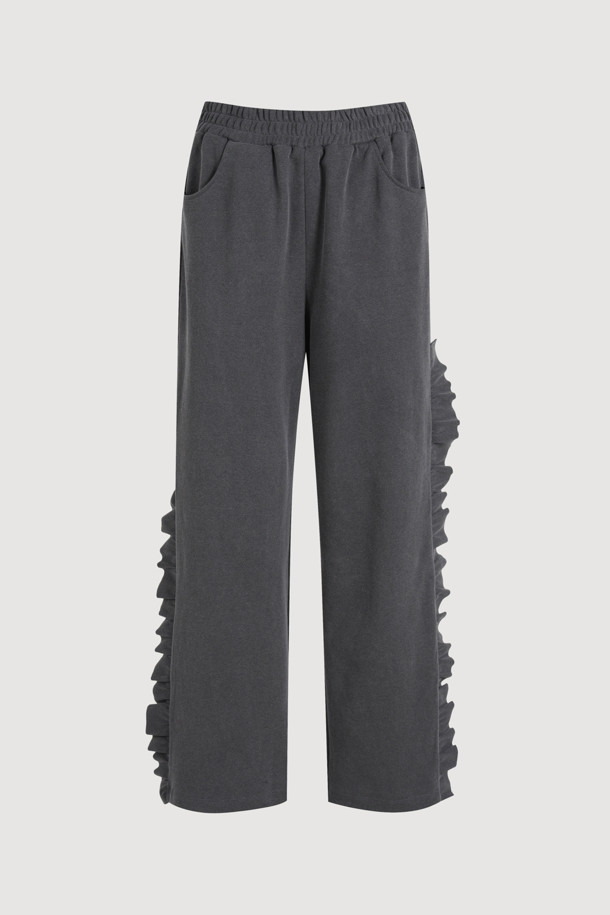 LUCKY CHOUETTE - 롱/미디팬츠 - Frill-pointed Jersey Banding Pants (dark grey)