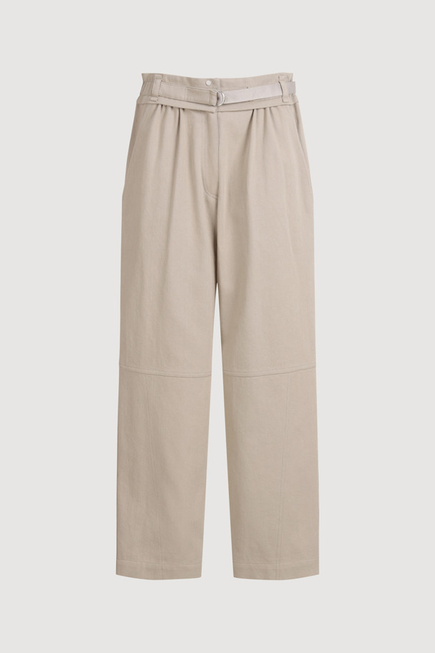 LUCKY CHOUETTE - 롱/미디팬츠 - Incision point Backbanding Pants (fabric belt) (beige)