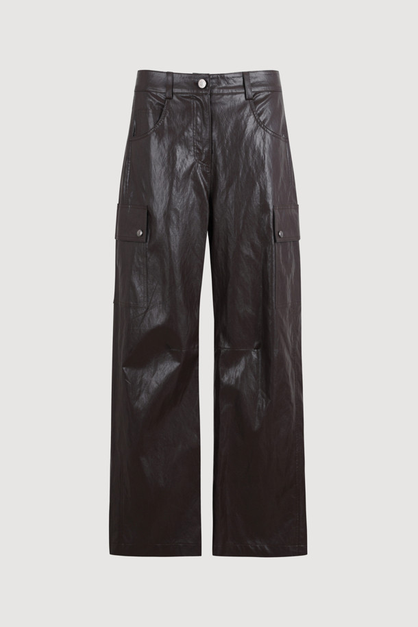 LUCKY CHOUETTE - 롱/미디팬츠 - Pocket Point Fake Leather Pants (brown)