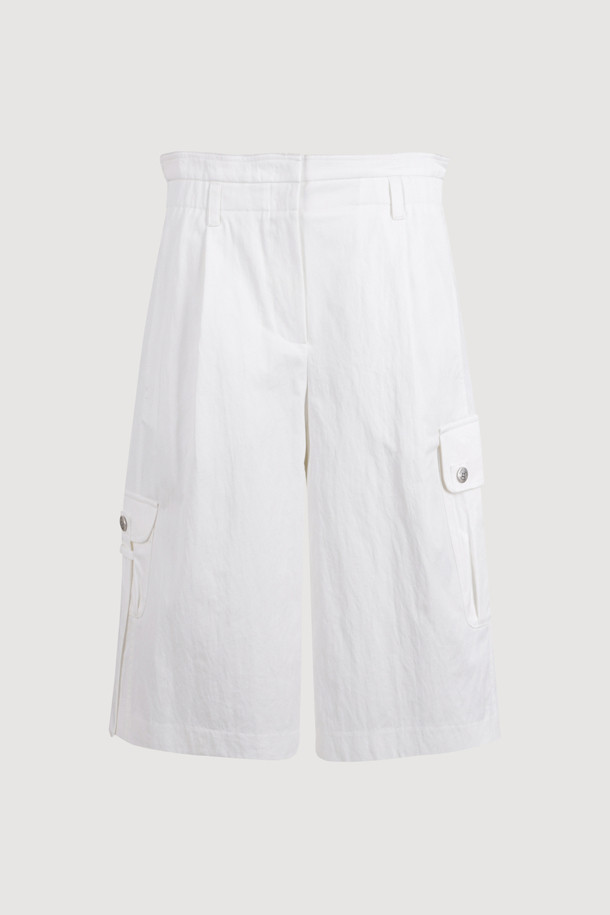 LUCKY CHOUETTE - 쇼트팬츠 - [Atelier] Pocket Point Back Banding Midi Shorts (ivory)