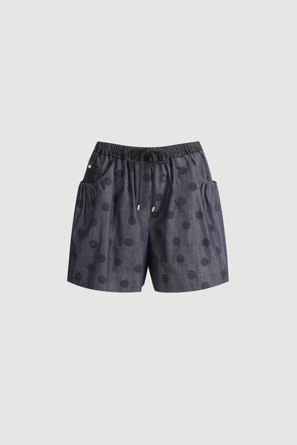 LUCKY CHOUETTE - 쇼트팬츠 - [Atelier] Dot Denim Like Banding Short Pants (dark navy)