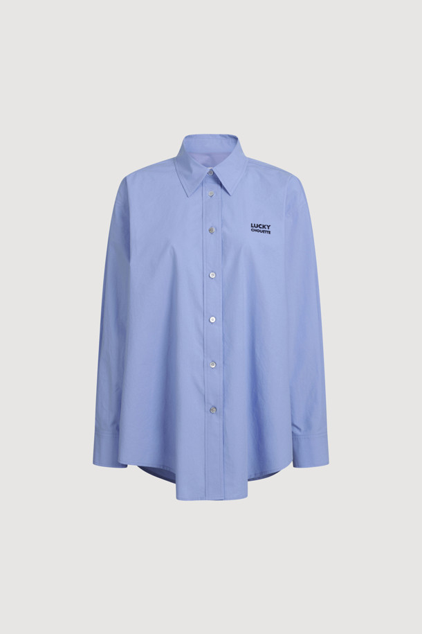 LUCKY CHOUETTE - 블라우스 - Embroidery Point Cotton Shirt Blouse (blue)