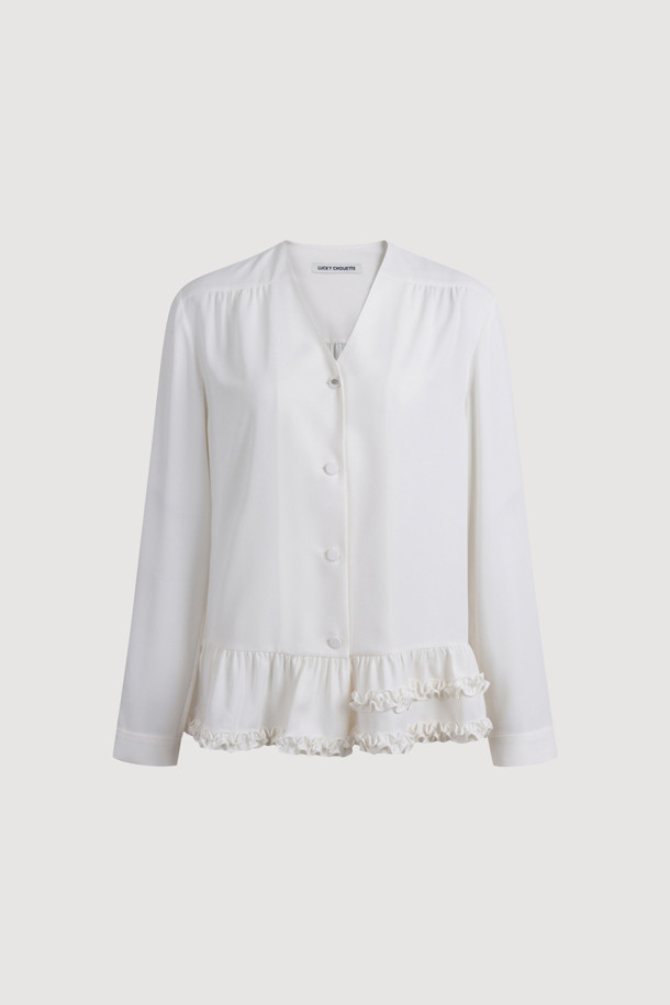 LUCKY CHOUETTE - 블라우스 - Shirring Point Poly Long Sleeve Blouse (ivory)