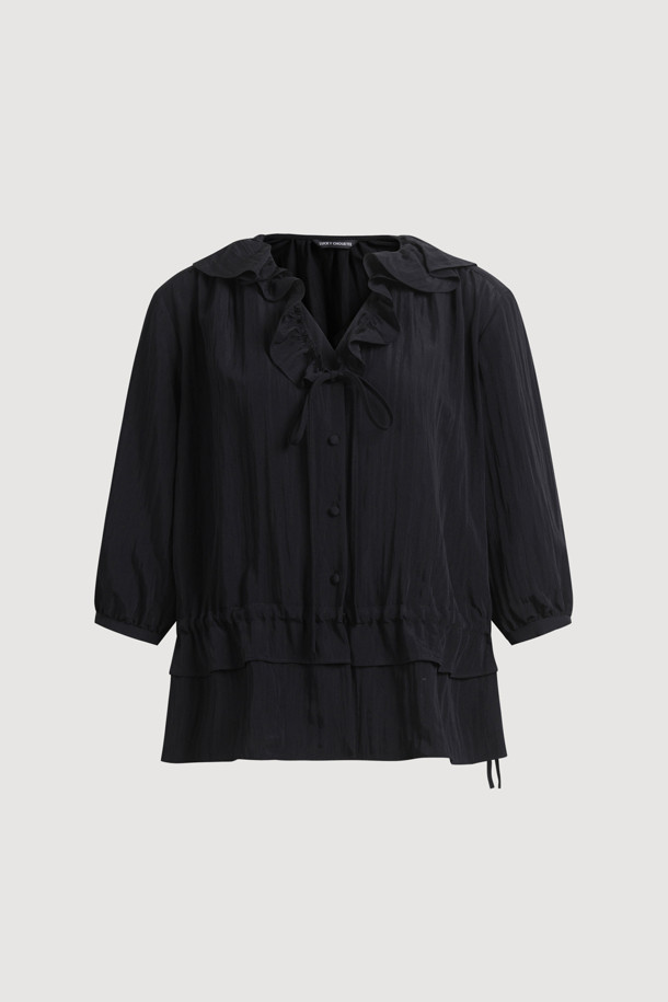LUCKY CHOUETTE - 블라우스 - Full Open Frill Half Sleeve Blouse (black)