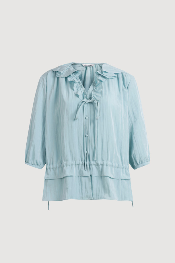 LUCKY CHOUETTE - 블라우스 - Full Open Frill Half Sleeve Blouse (blue)
