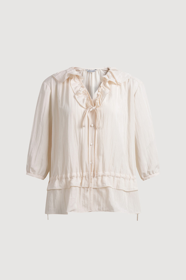 LUCKY CHOUETTE - 블라우스 - Full Open Frill Half Sleeve Blouse (ivory)