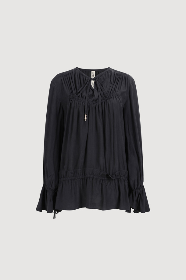 LUCKY CHOUETTE - 블라우스 - [Atelier] Shirring Point Long Sleeve Blouse (black)