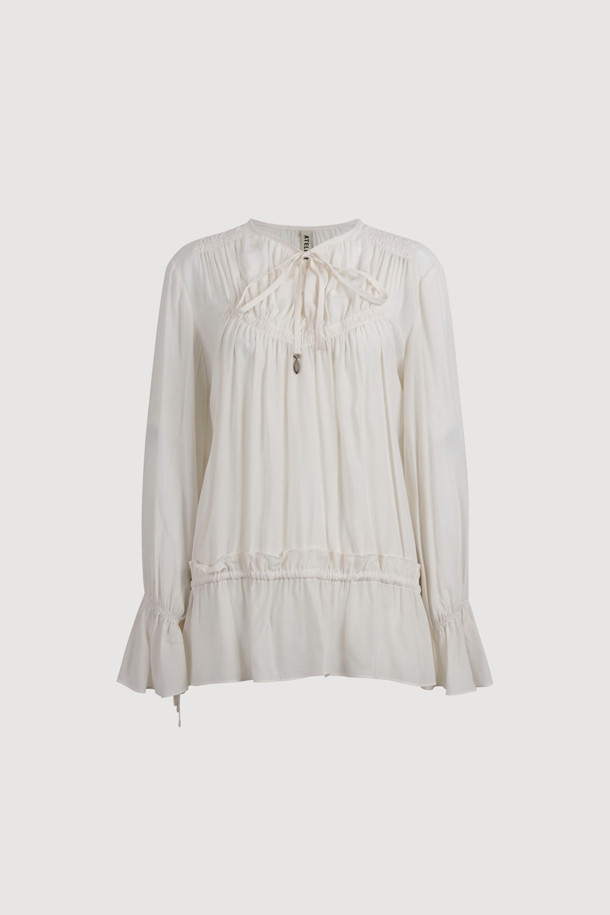 LUCKY CHOUETTE - 블라우스 - [Atelier] Shirring Point Long Sleeve Blouse (ivory)