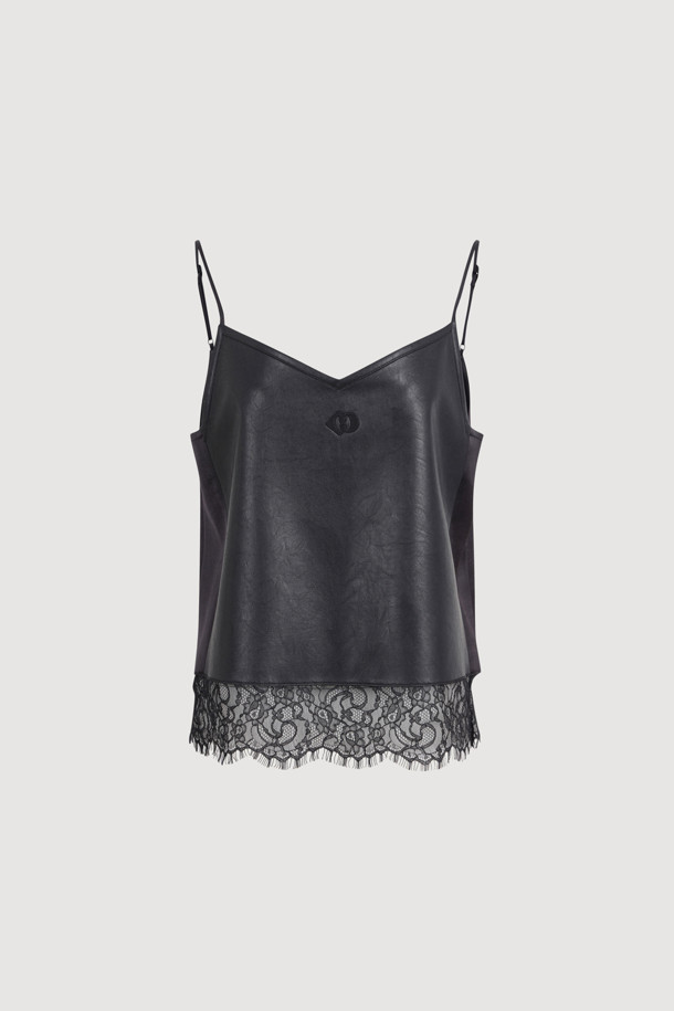 LUCKY CHOUETTE - 블라우스 - Fake Leather Satin Top (black)