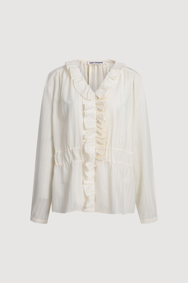 LUCKY CHOUETTE - 블라우스 - Frill Points Long-sleeve Blouse (light beige)