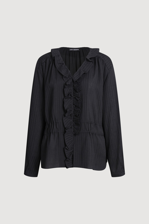 LUCKY CHOUETTE - 블라우스 - Frill Points Long-sleeve Blouse (black)