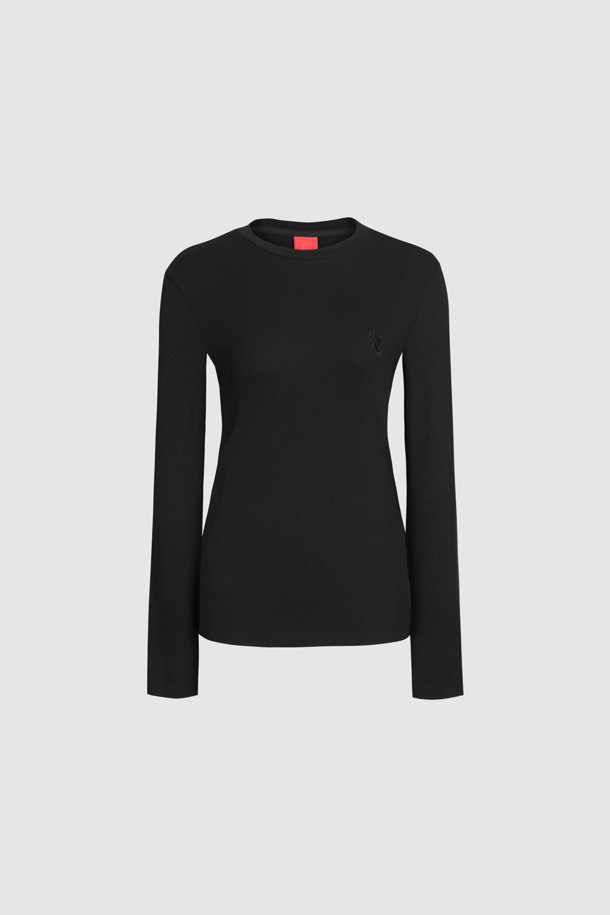 LUCKY CHOUETTE - 긴소매 티셔츠 - Embroidered Point Rib Long-sleeve T-shirt (black)