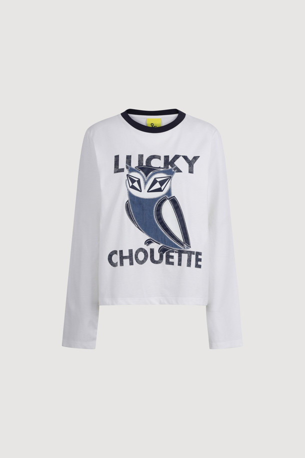 LUCKY CHOUETTE - 긴소매 티셔츠 - Chouette Point Long Sleeve T-shirt (white)