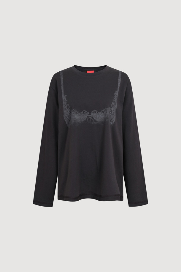 LUCKY CHOUETTE - 긴소매 티셔츠 - Print Point Long Sleeve T-shirt (dark grey)