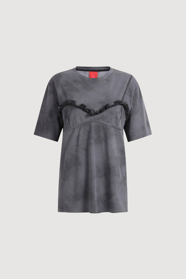 LUCKY CHOUETTE - 반소매 티셔츠 - Bustier Point Half Sleeve T-shirt (grey)