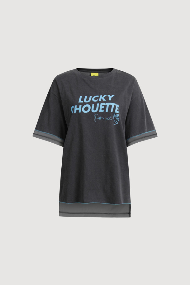 LUCKY CHOUETTE - 반소매 티셔츠 - Mesh Loose Fit Half Sleeve T-shirt (dark grey)