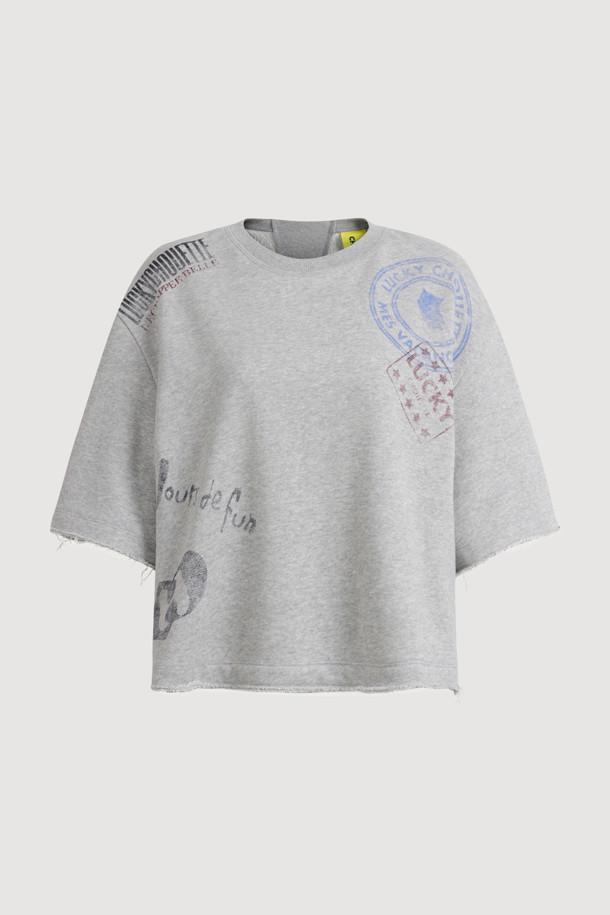 LUCKY CHOUETTE - 반소매 티셔츠 - Print Point Half Sleeve T-shirt (melange grey)